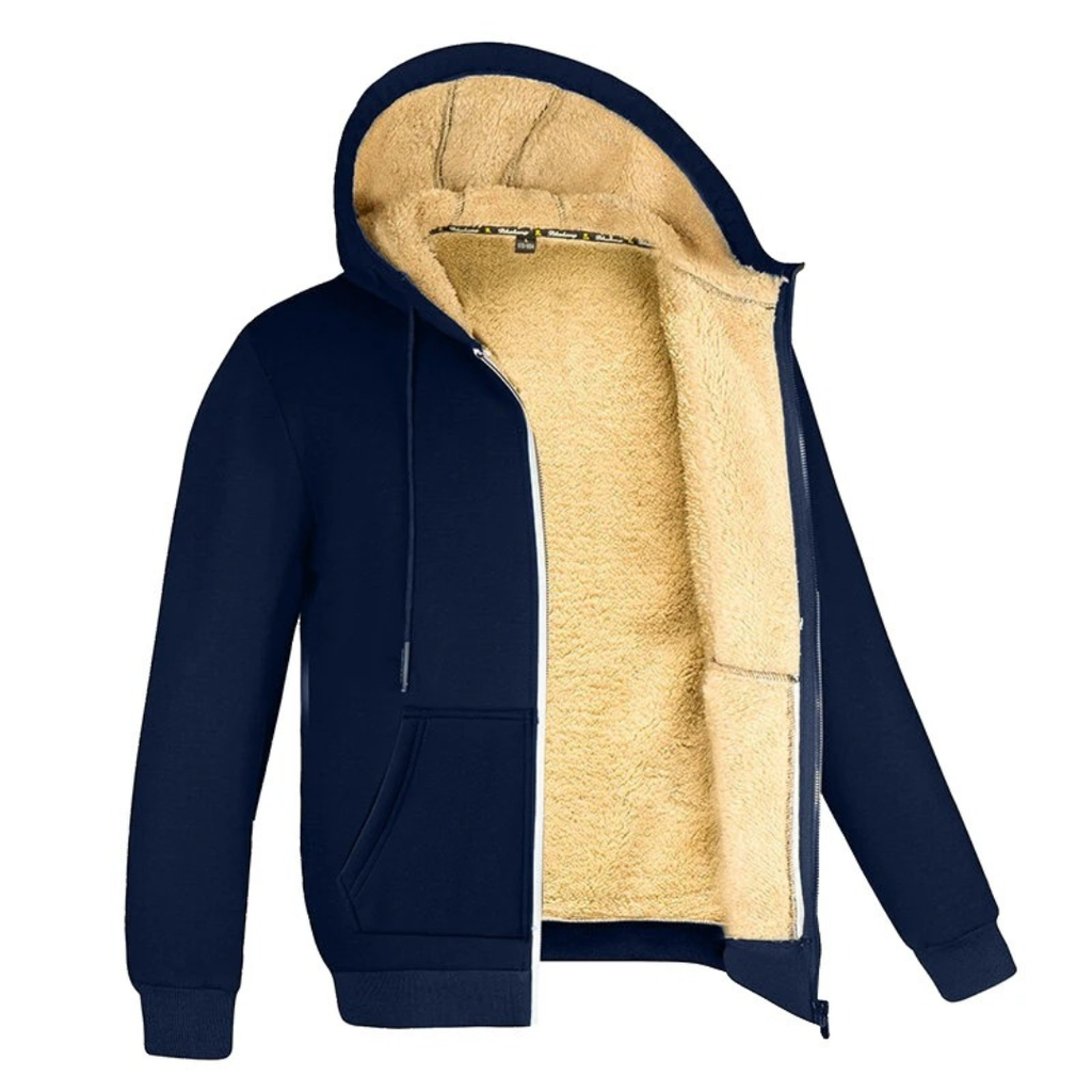 Herren Fleecejacke mit Sherpa-Futter – Dicke Thermo-Winterjacke mit Reißverschluss und Kapuze
