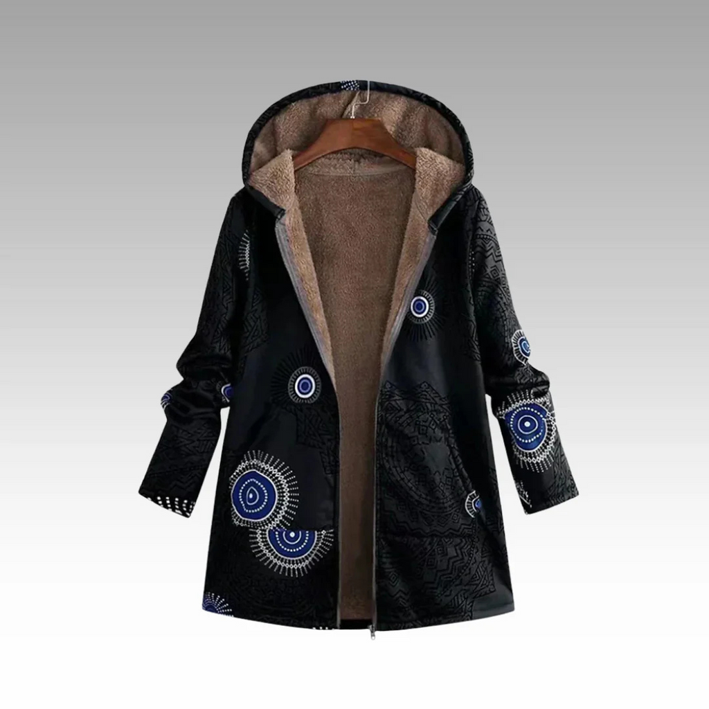 Warme Boho Kapuzenjacke mit Fleecefutter & Ethno-Muster – Liora Coat