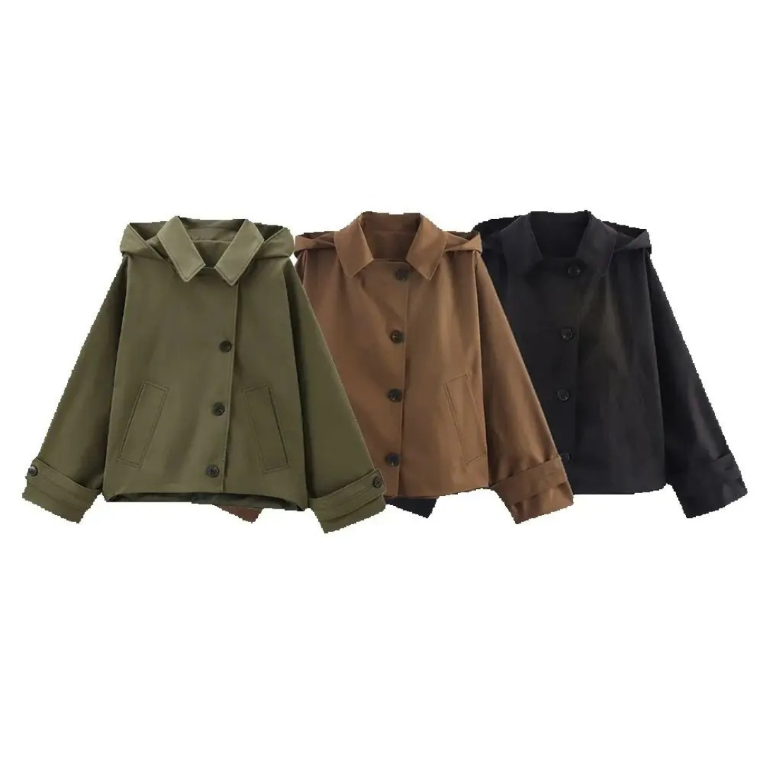 Mantel Damen mit Kapuze & Einreihigem Verschluss – UrbanEase Kurz-Trench