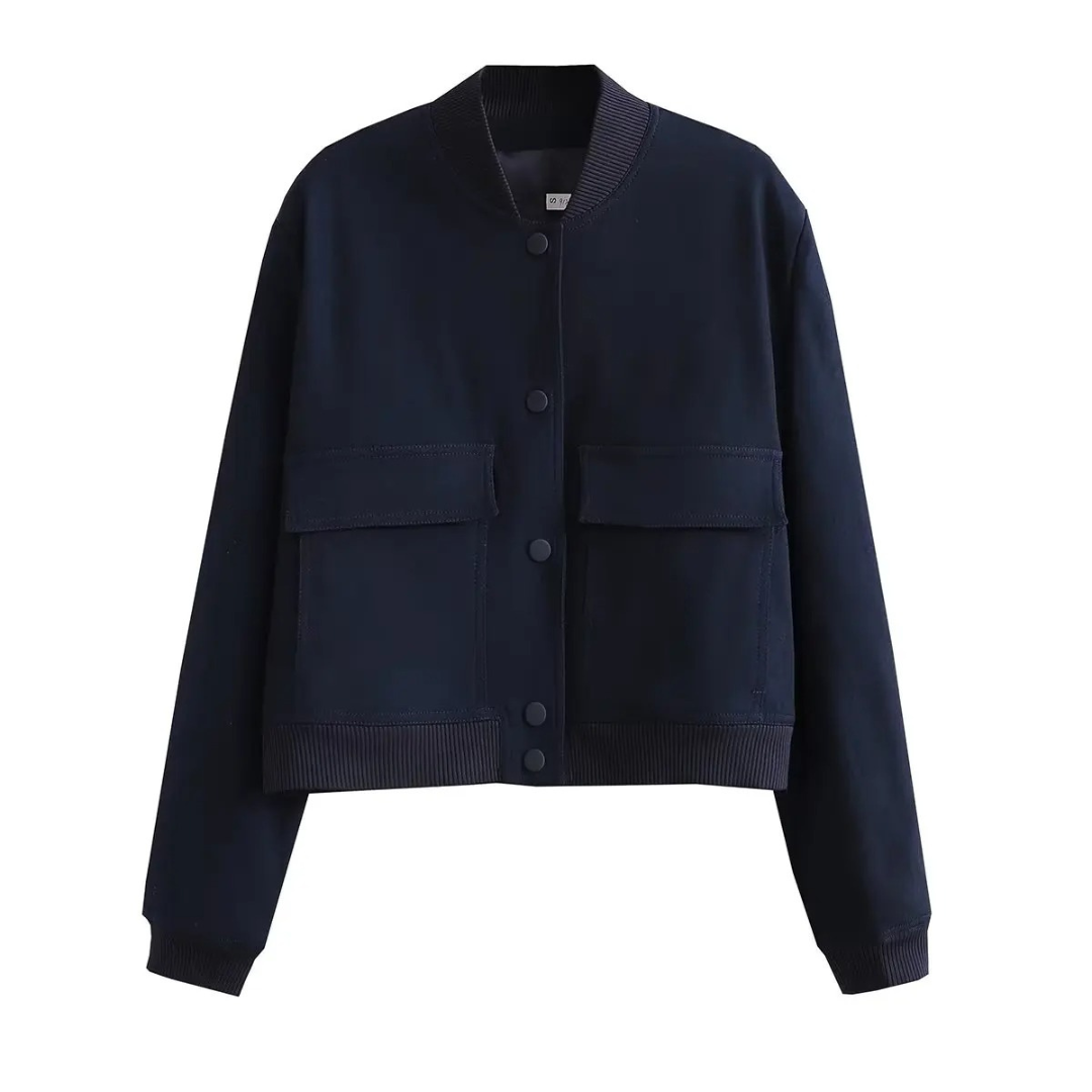 Mantel Damen mit V-Ausschnitt & Pattentaschen – Vellora Bomberjacke