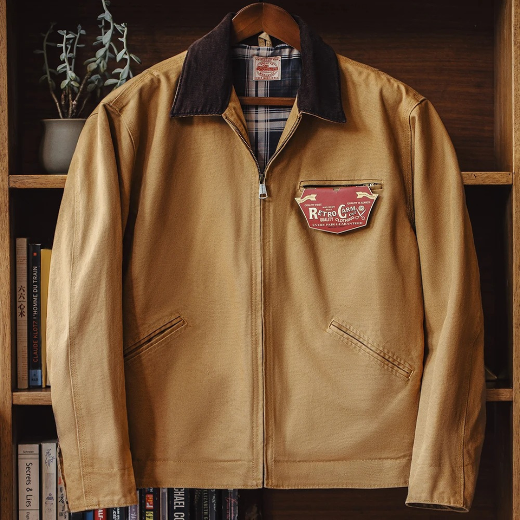 Canvas-Arbeitsjacke für Herren mit Cordkragen – Utility Zip Jacke