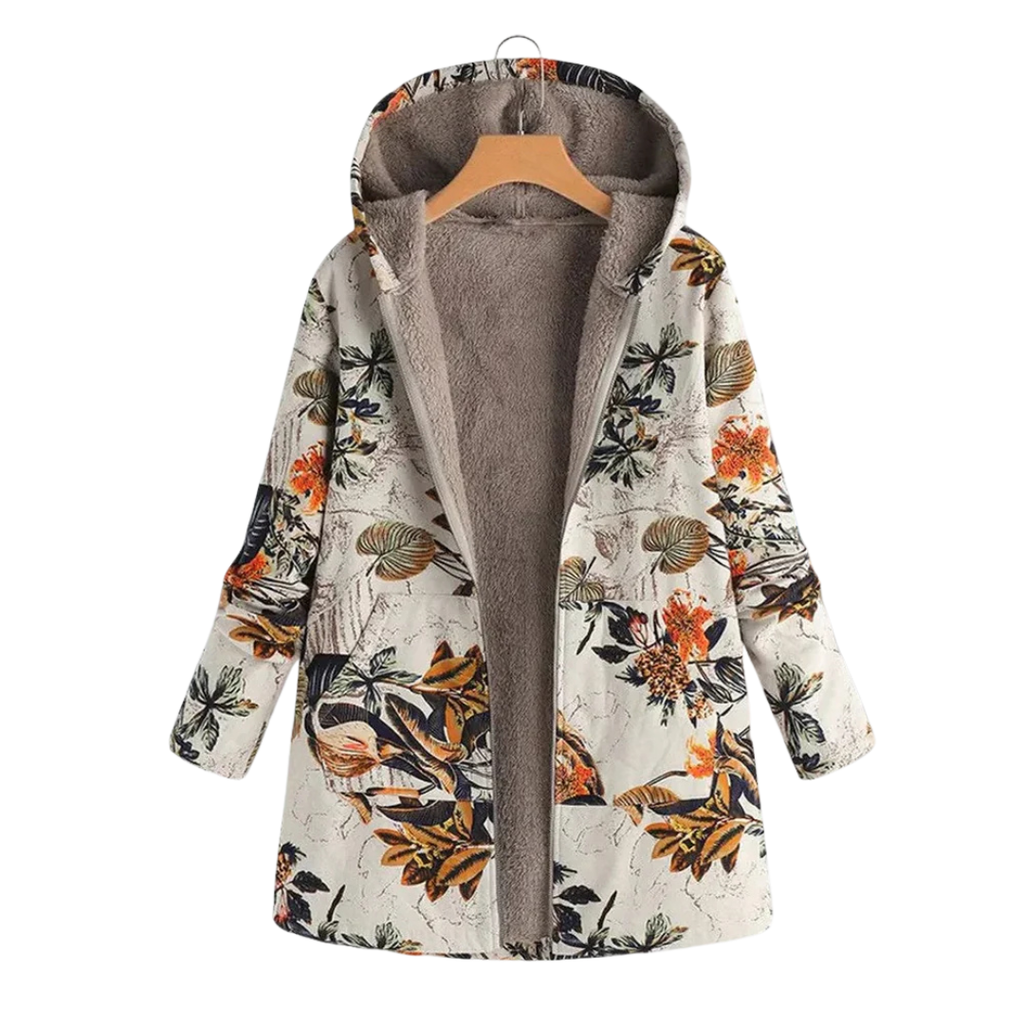 Damen Gefütterter Winterparka mit Kapuze – Becca Fleece-Mantel mit Blumenmuster