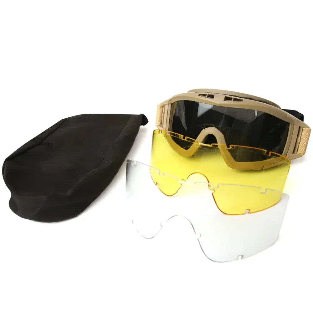 Tactical Airsoft-Schutzbrille – Anti-Fog, 3 Gläser