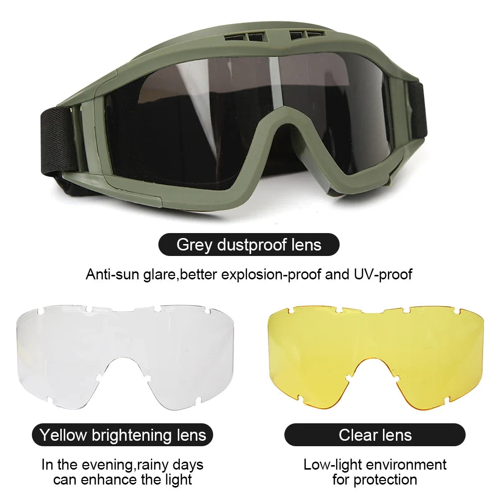 Tactical Airsoft-Schutzbrille – Anti-Fog, 3 Gläser