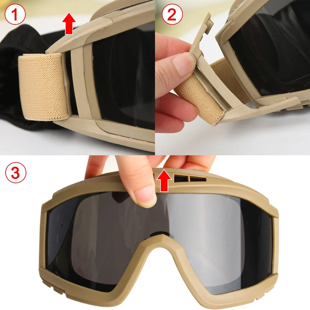 Tactical Airsoft-Schutzbrille – Anti-Fog, 3 Gläser