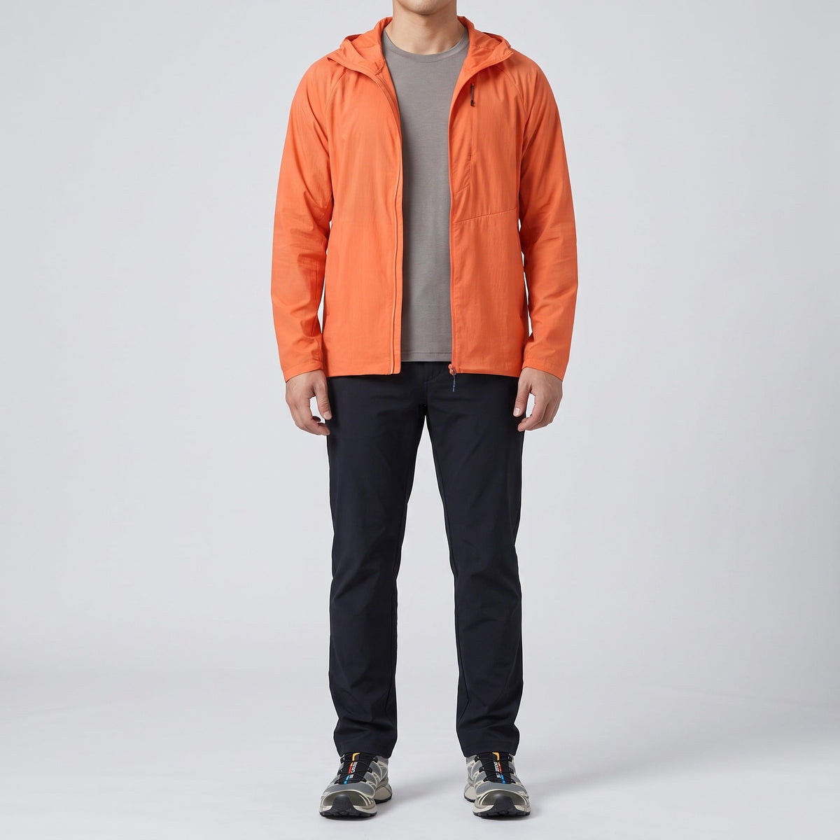 Herren Windbreaker leicht und faltbar – Jacke mit Kapuze, UPF 50+