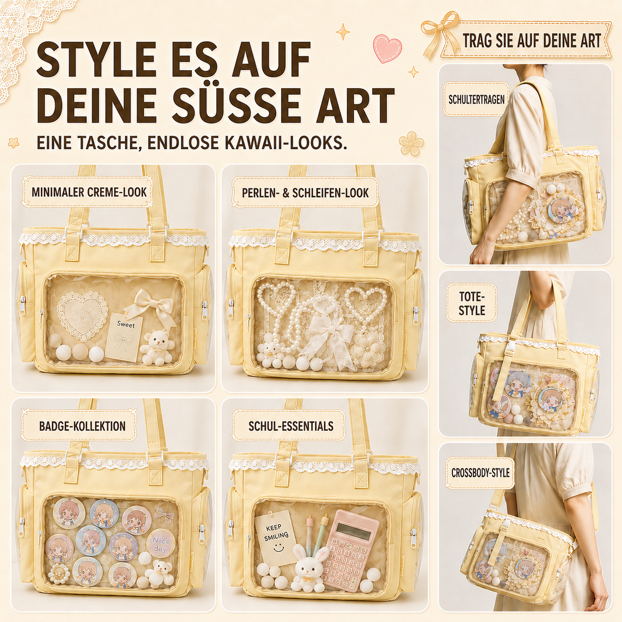 Itavelle Japanischer Itabag Mit Transparentem Display-Fenster