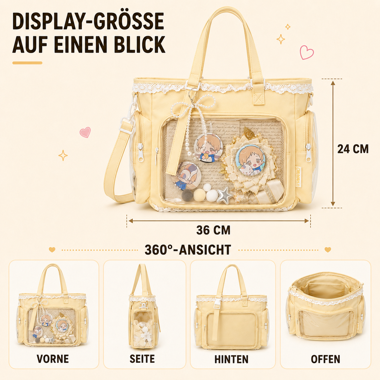 Itavelle Japanischer Itabag Mit Transparentem Display-Fenster