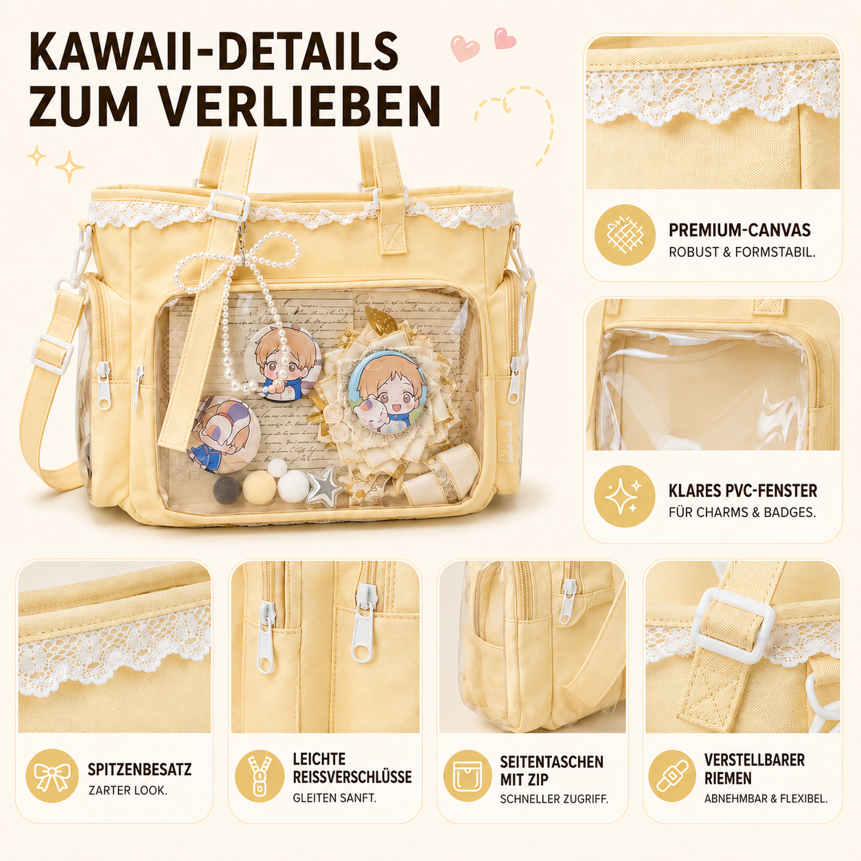 Itavelle Japanischer Itabag Mit Transparentem Display-Fenster