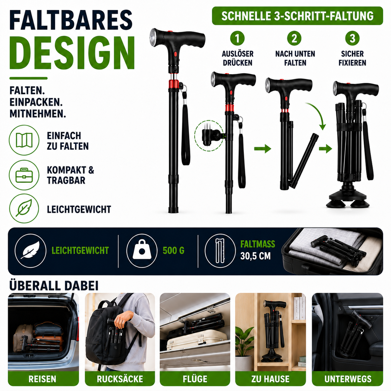 Nordspur | StabiliTrek Faltbarer Aluminium-Vierpunktstock