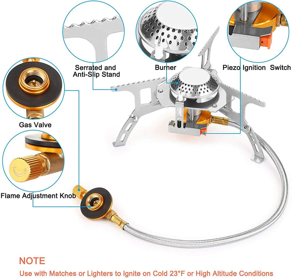 3700W Ultraleichter tragbarer Gaskocher mit Piezo-Zündung + Brenner und Etui