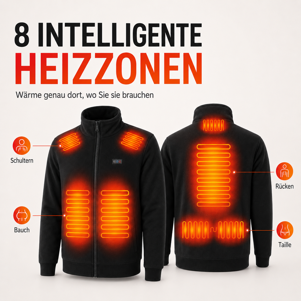 Beheizt Jacke mit 8 Heiz-Zonen & Fleece-Futter – ThermoCore Pro
