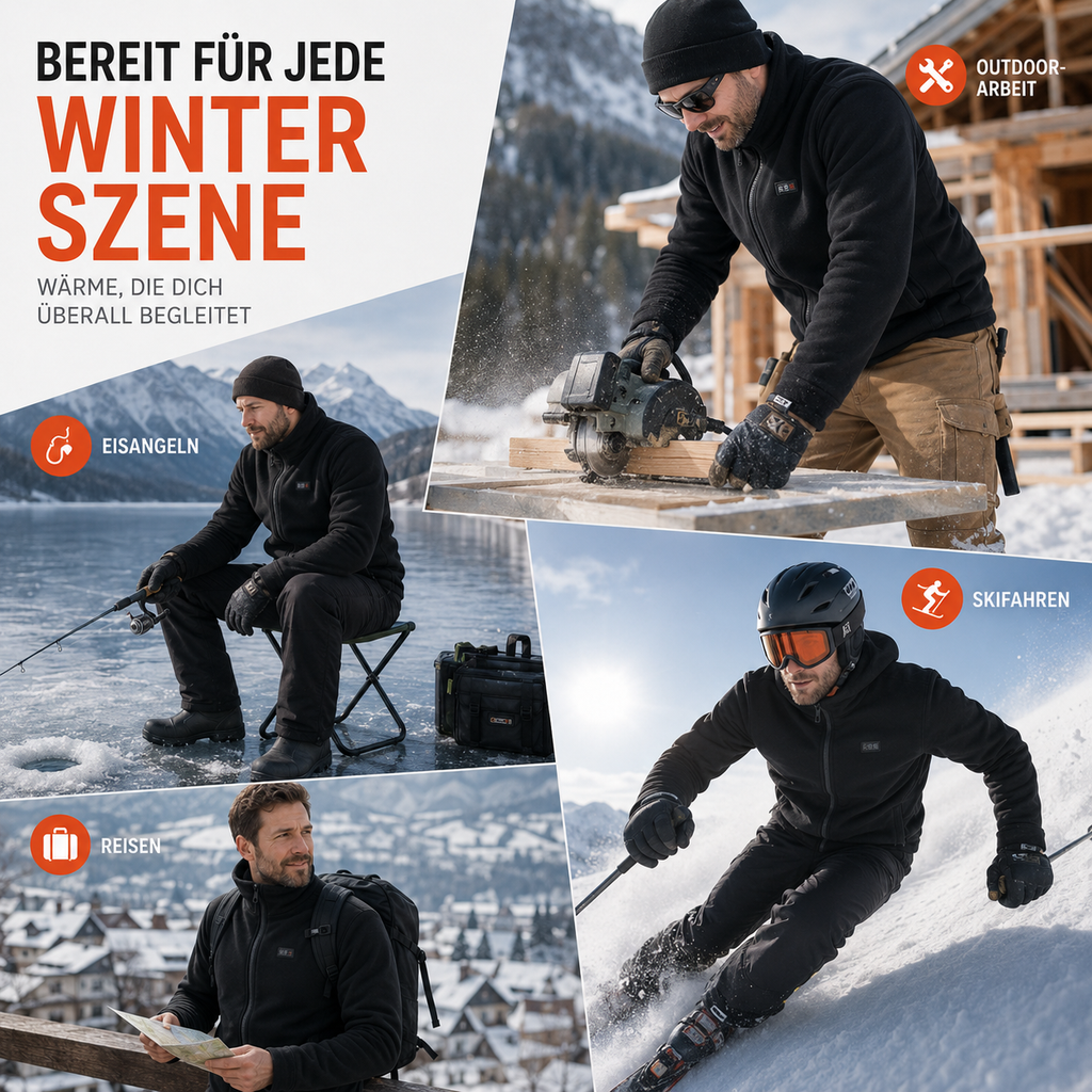 Beheizt Jacke mit 8 Heiz-Zonen & Fleece-Futter – ThermoCore Pro