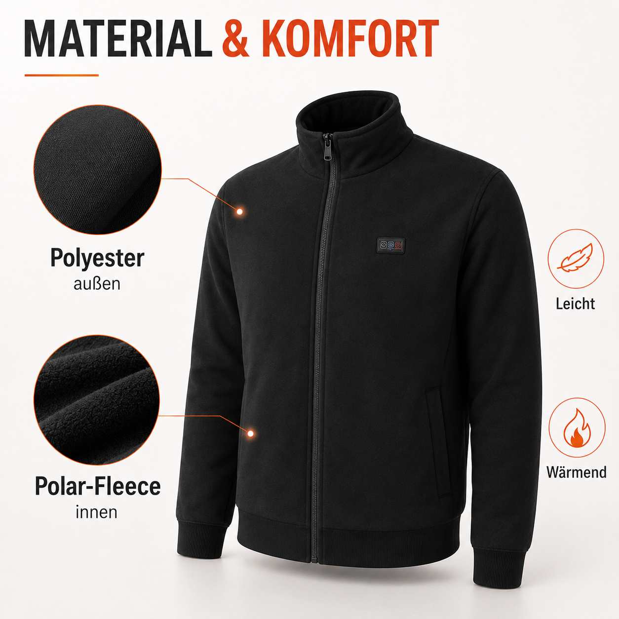 Beheizt Jacke mit 8 Heiz-Zonen & Fleece-Futter – ThermoCore Pro