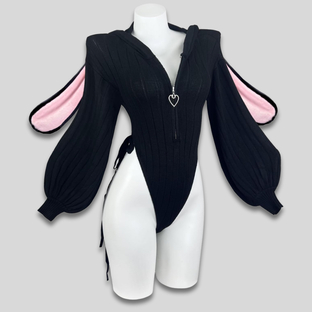 Damen Hooded-Bodysuit im Hasen-Cosplay-Design