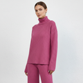 Damen Strickanzug – Zweiteiliges Set mit Rollkragen & Weitbeiniger Hose | Eleganter Lounge-Stil