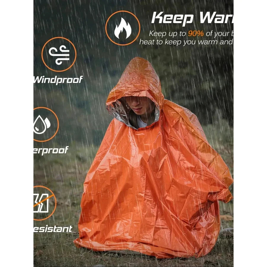 Notfall-Thermo-Regenponcho – wasserdichte Überlebensdecke