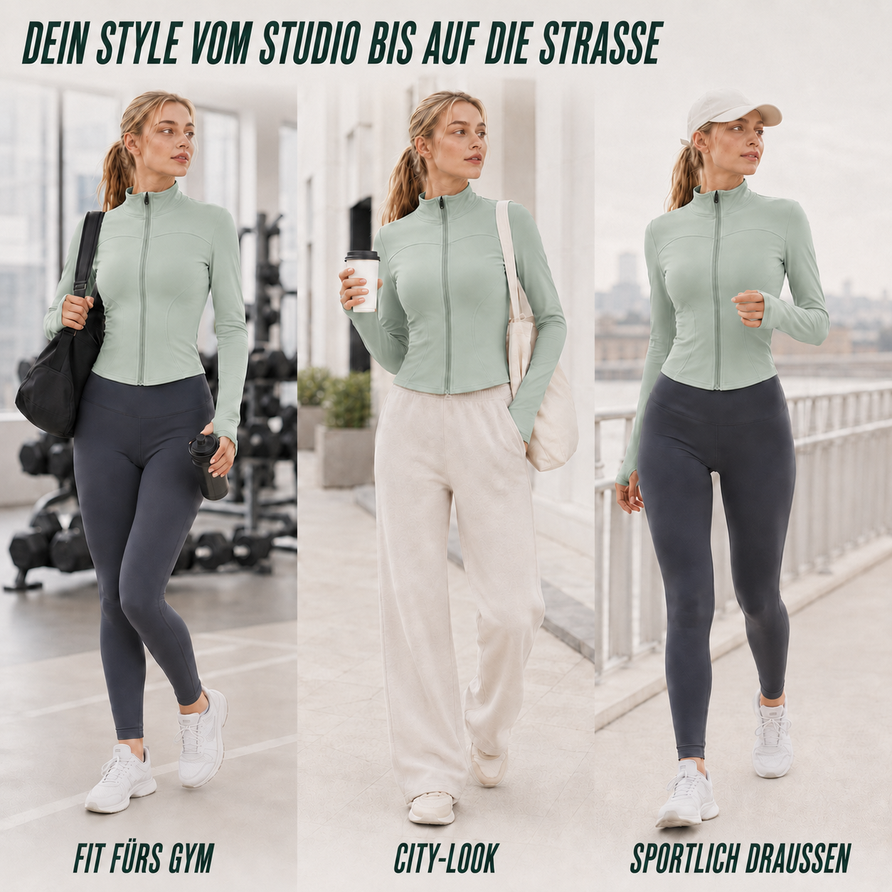 Fluxara Langarm-Trainings-Zip-Jacke figurbetont