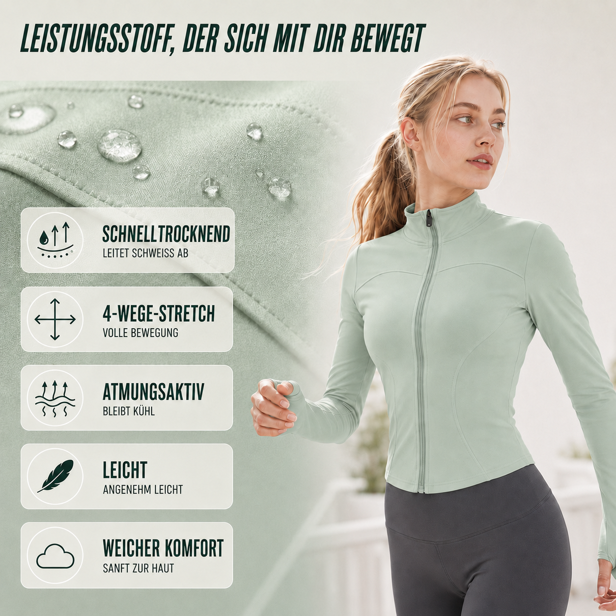 Fluxara Langarm-Trainings-Zip-Jacke figurbetont