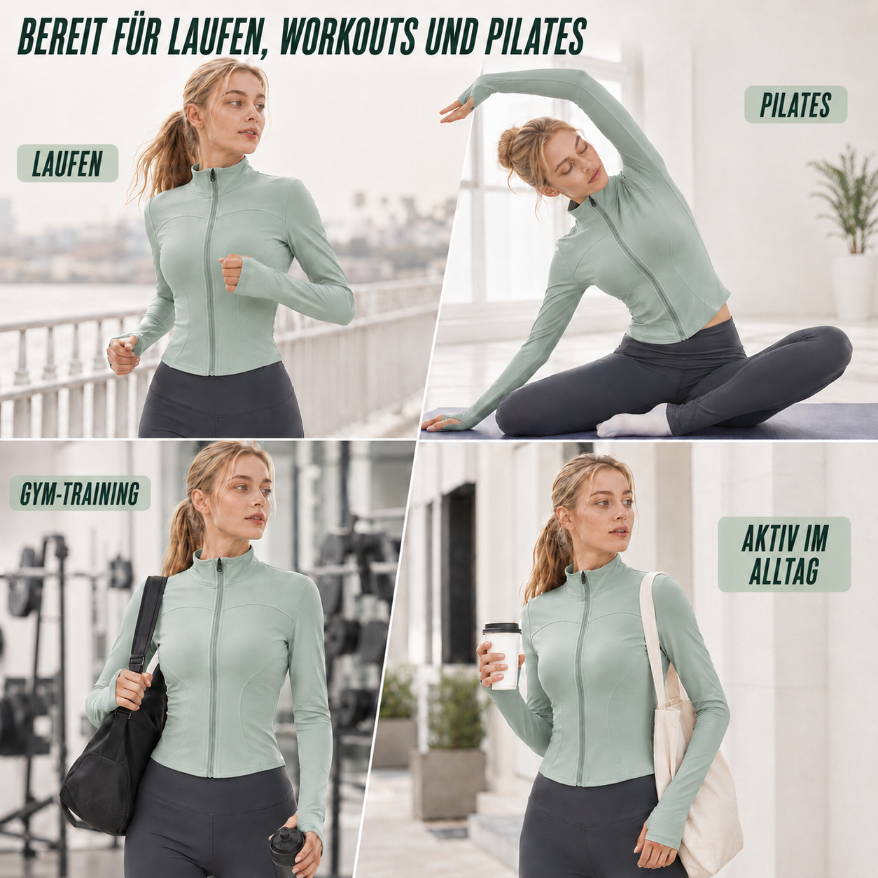 Fluxara Langarm-Trainings-Zip-Jacke figurbetont