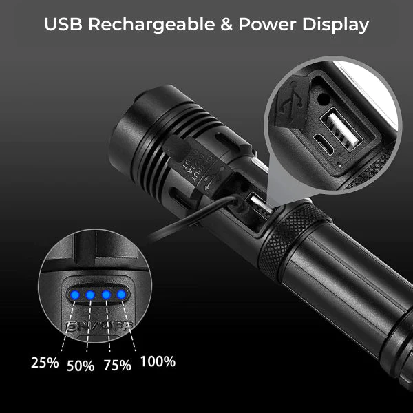 Tactical-Taschenlampe – super hell, LED mit wiederaufladbarem Akku