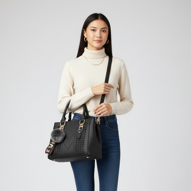 Satchel-Tasche aus PU-Leder in Soft-Grain-Optik