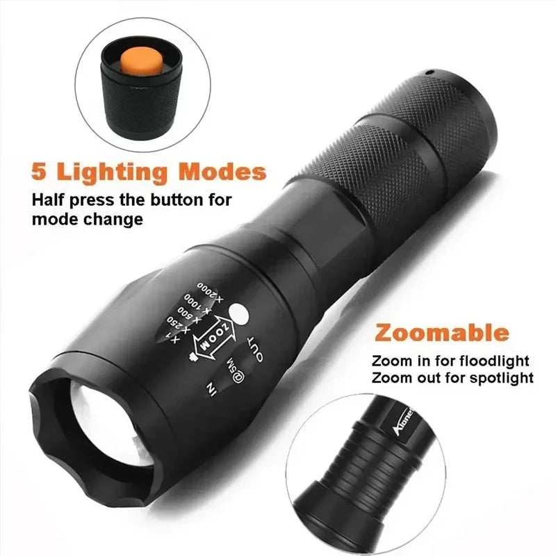 LED-Taschenlampe 2er-Set – hohe Lumenzahl, 5 Modi, zoombar, wasserdicht