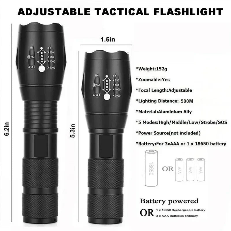 LED-Taschenlampe 2er-Set – hohe Lumenzahl, 5 Modi, zoombar, wasserdicht