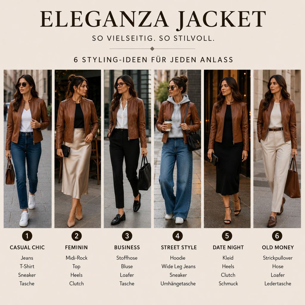 Kunstlederjacke Damen – Figurbetonte Jacke mit Stehkragen & Reißverschluss | Eleganza Jacket