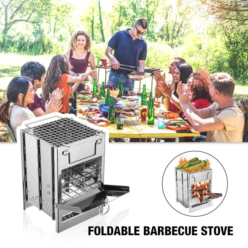 Tragbarer Edelstahl-Holzofen – faltbar für Picknick & Grillen