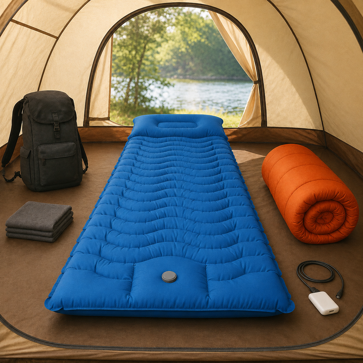 Luftmatratze mit integriertem Kissen & Pumpe – HikeRest DeepSleep