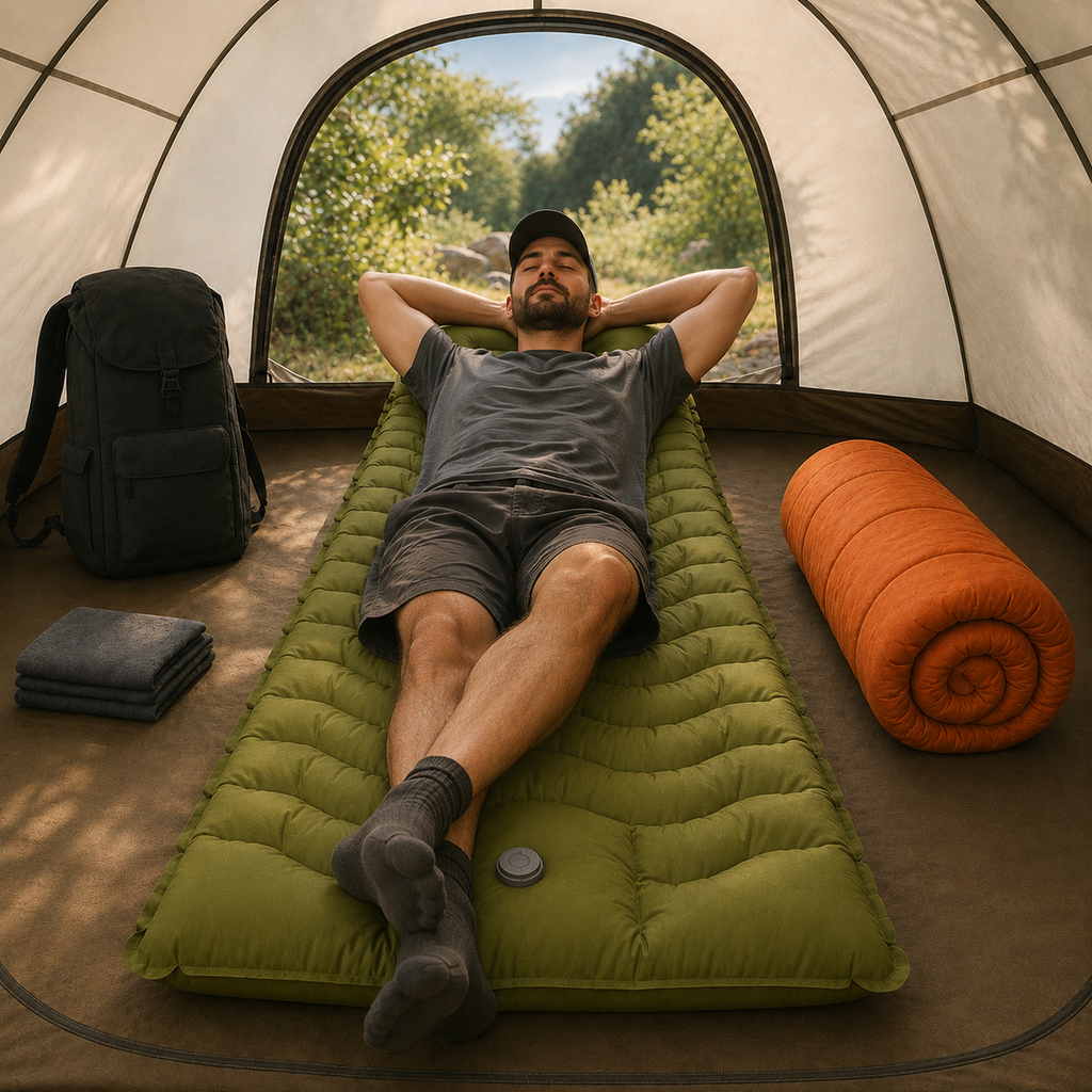 Luftmatratze mit integriertem Kissen & Pumpe – HikeRest DeepSleep