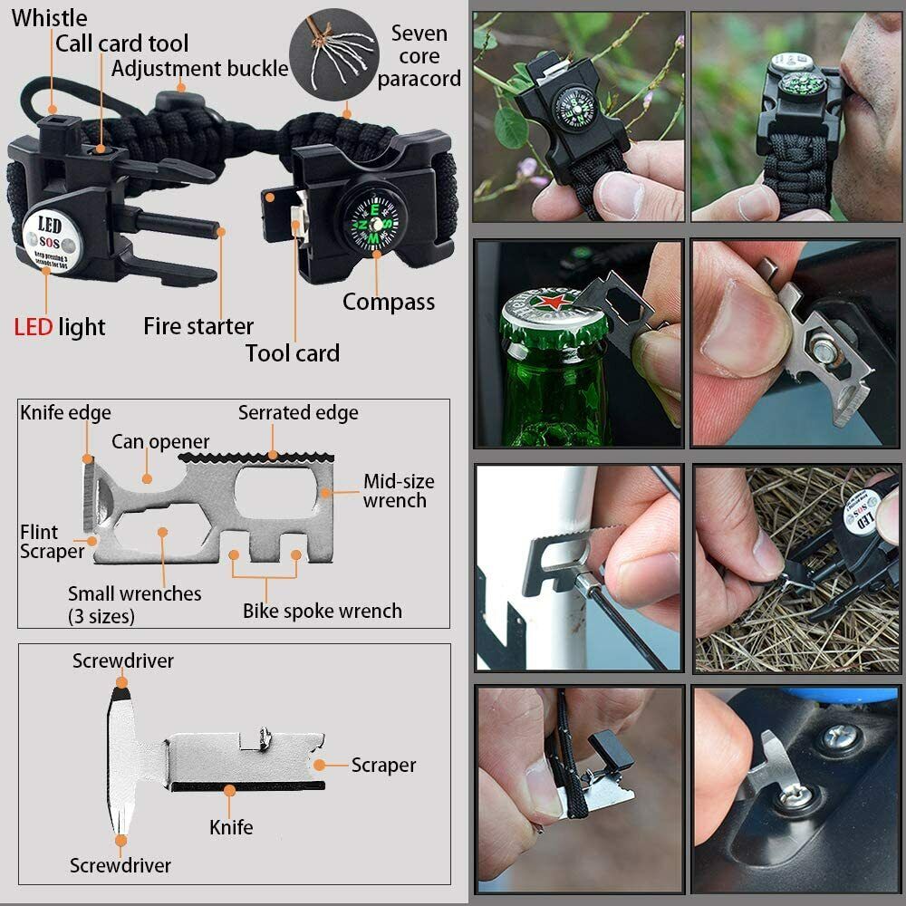 20-in-1 Überlebens-Paracord-Armband – verstellbares Ausrüstungsset