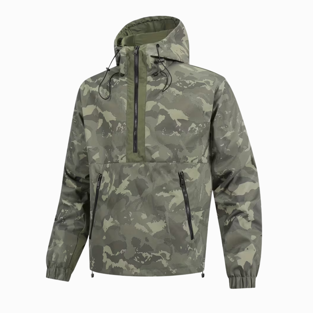 Herren Camo-Windbreaker – leichter Anorak mit Kapuze, Half-Zip