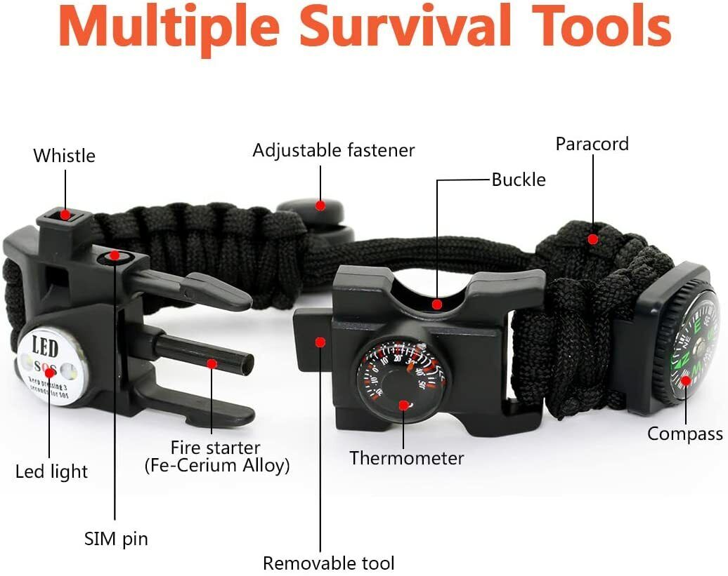 20-in-1 Überlebens-Paracord-Armband – verstellbares Ausrüstungsset