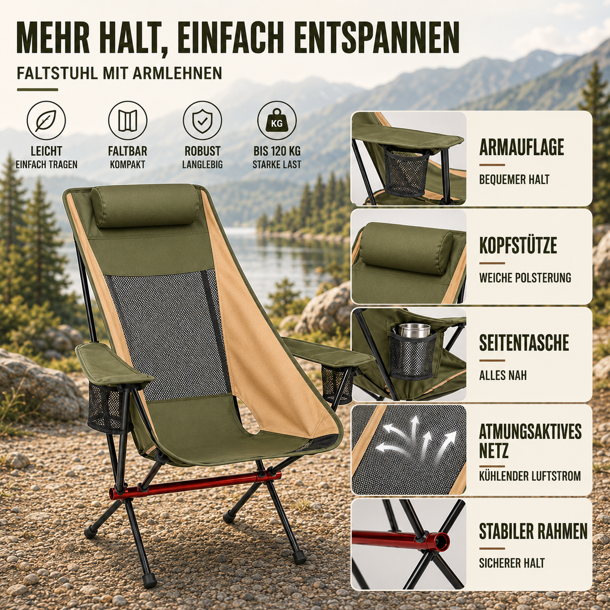 Aeroluna Ultraleichter Klappstuhl mit Hochlehne