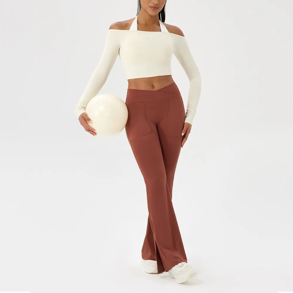 Aveline Langarm-Crop-Top mit Off-Shoulder-Design