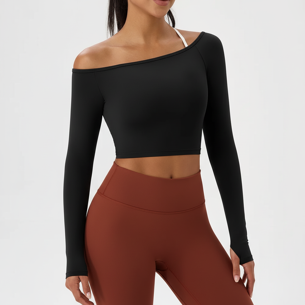 Aveline Langarm-Crop-Top mit Off-Shoulder-Design