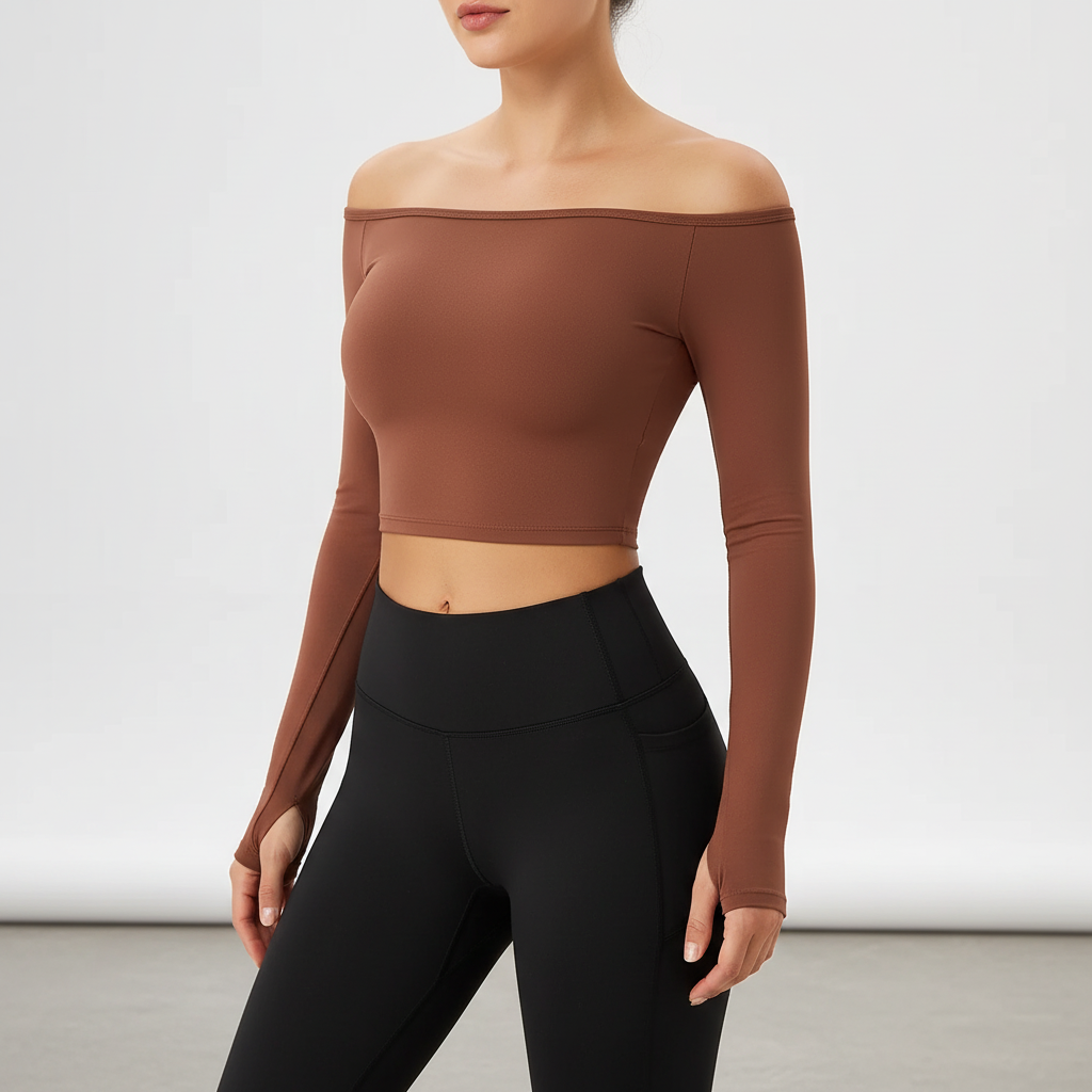 Aveline Langarm-Crop-Top mit Off-Shoulder-Design