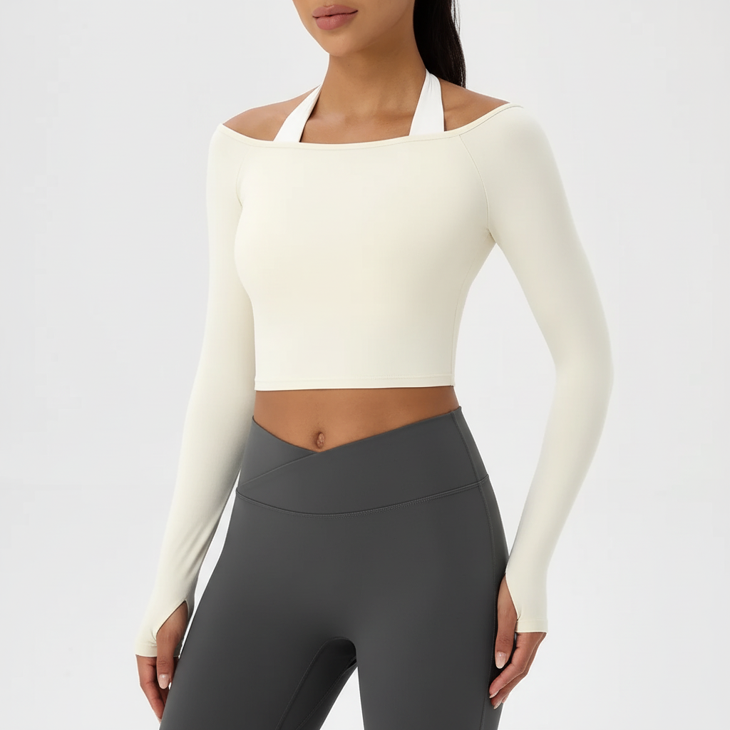 Aveline Langarm-Crop-Top mit Off-Shoulder-Design