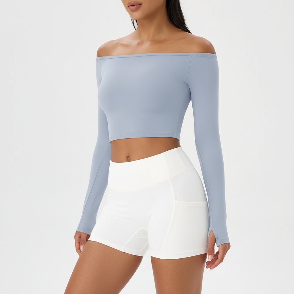 Aveline Langarm-Crop-Top mit Off-Shoulder-Design