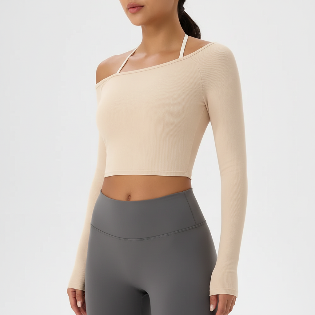 Aveline Langarm-Crop-Top mit Off-Shoulder-Design