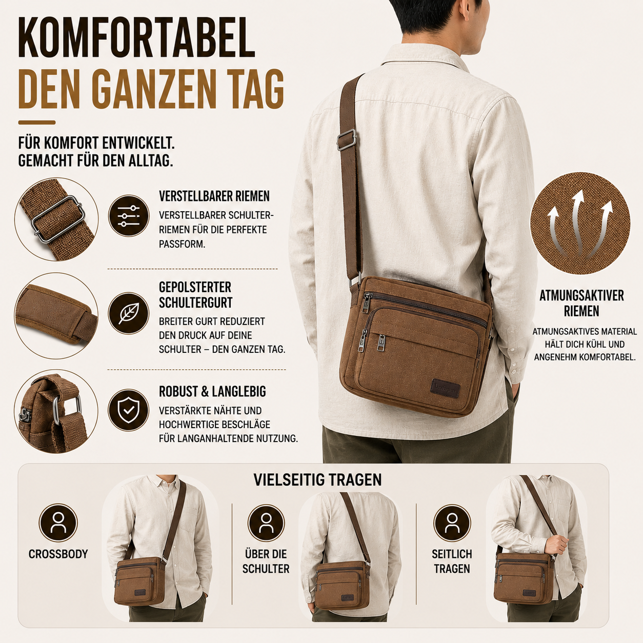 Canvas Crossbody Messenger Tasche