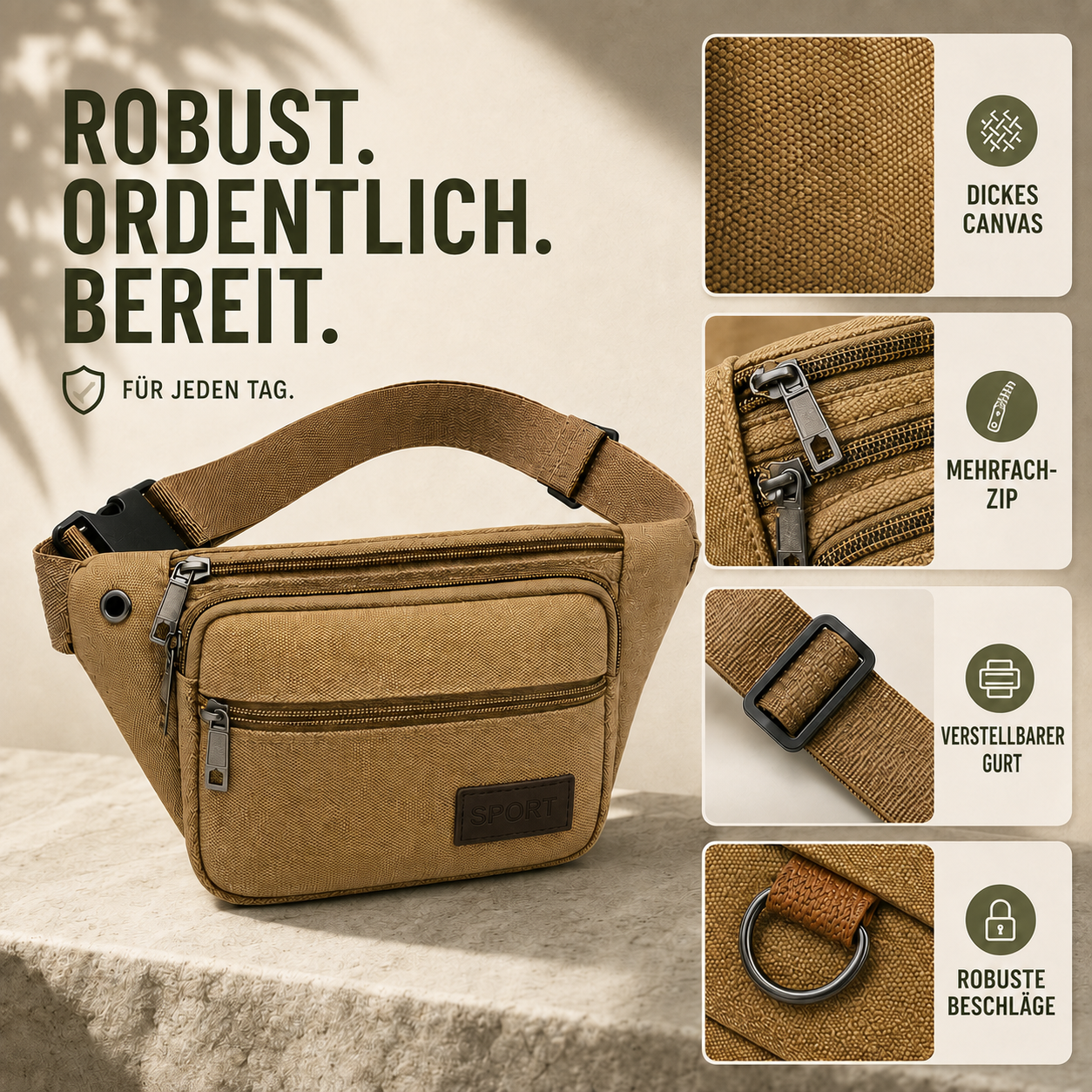 Canvasoro Dicke Canvas-Gürteltasche