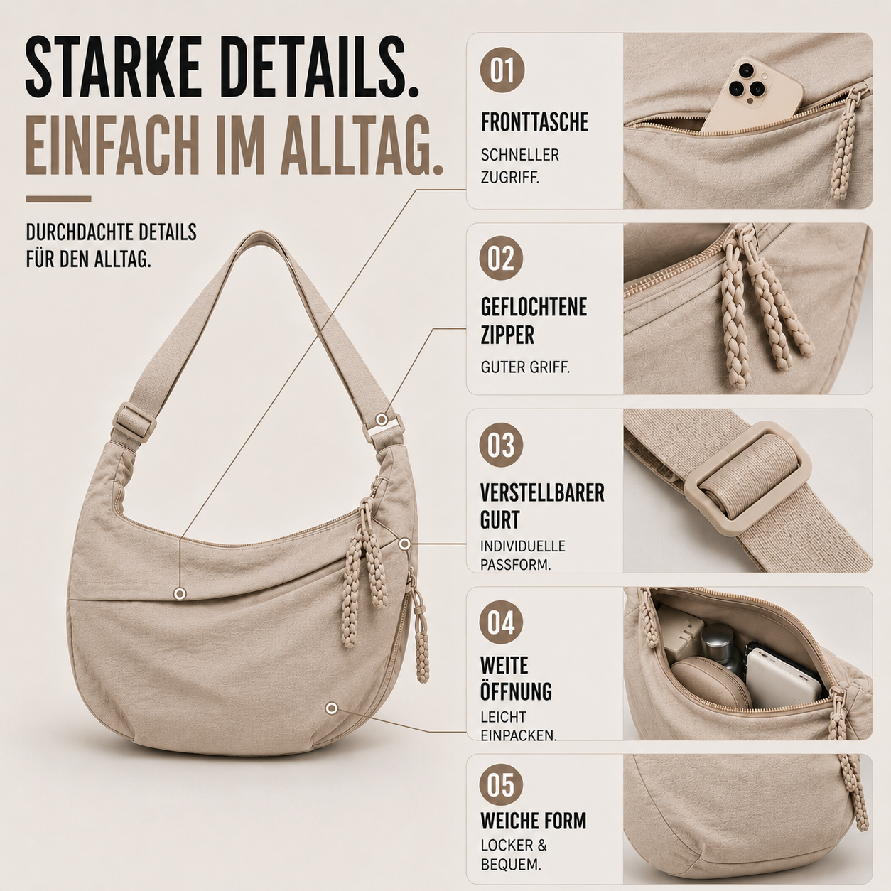 Dumplia Große-Kapazität Slouchy Umhängetasche