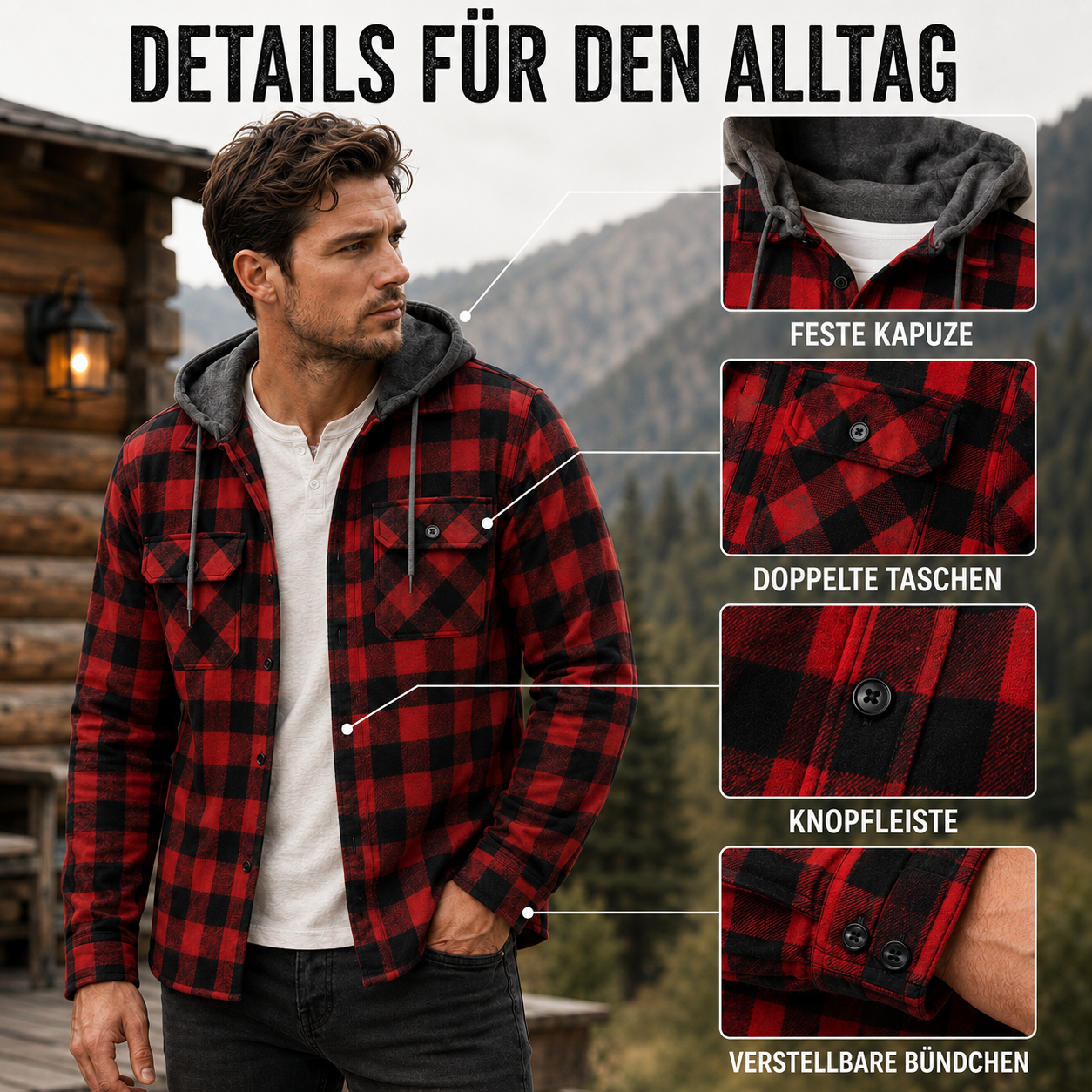 Langärmeliges Flanellhemd mit Kapuze
