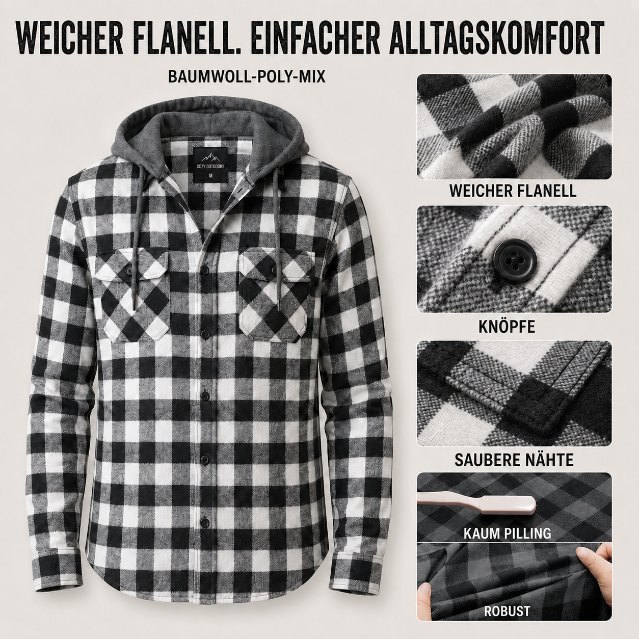 Langärmeliges Flanellhemd mit Kapuze