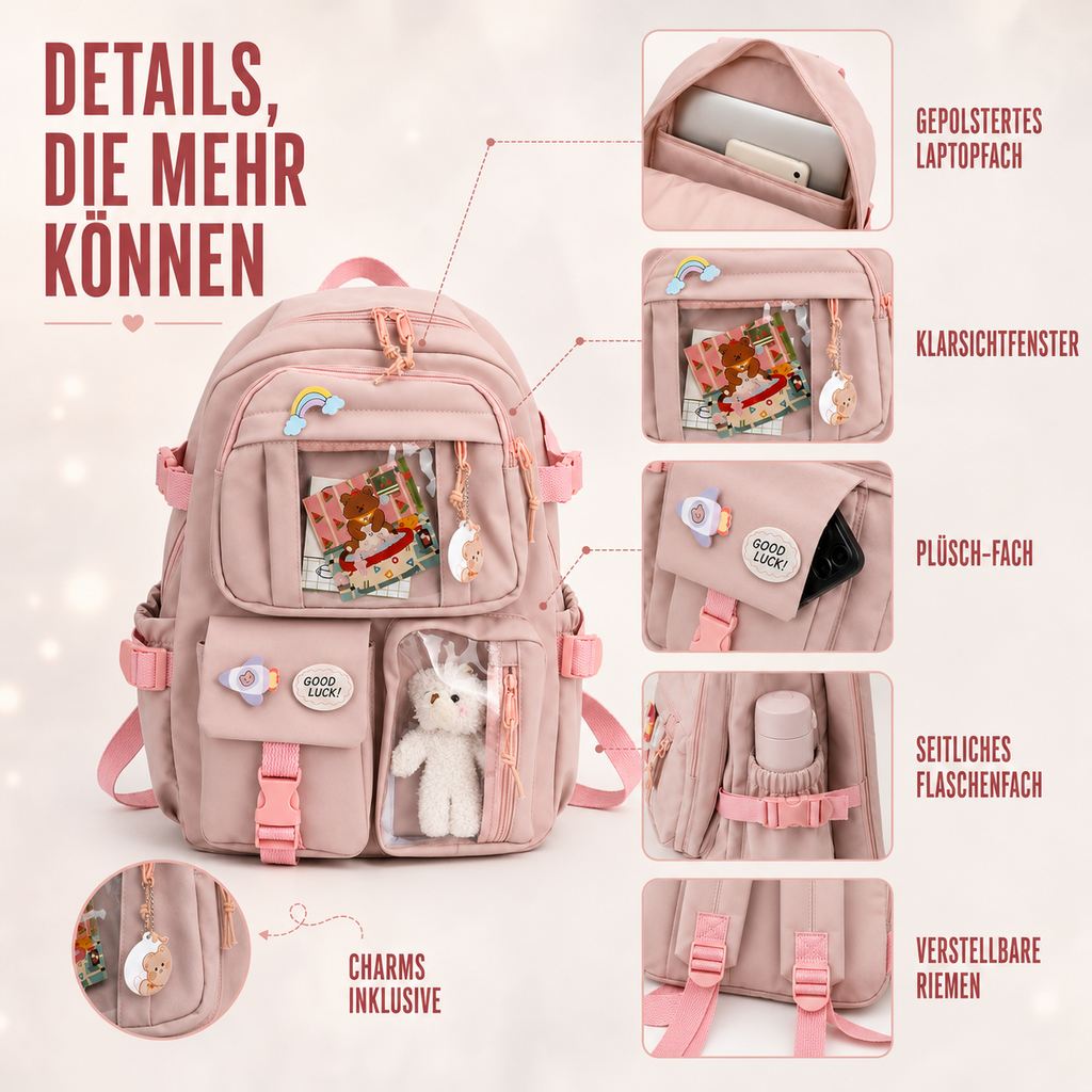 Lilacory Preppy-Style Schulrucksack