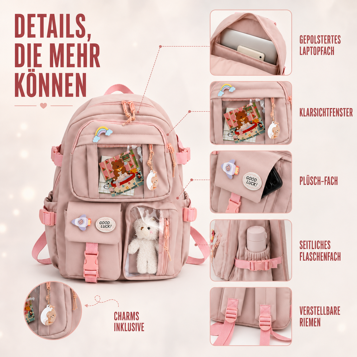 Lilacory Preppy-Style Schulrucksack
