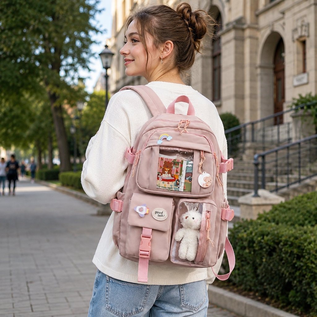 Lilacory Preppy-Style Schulrucksack